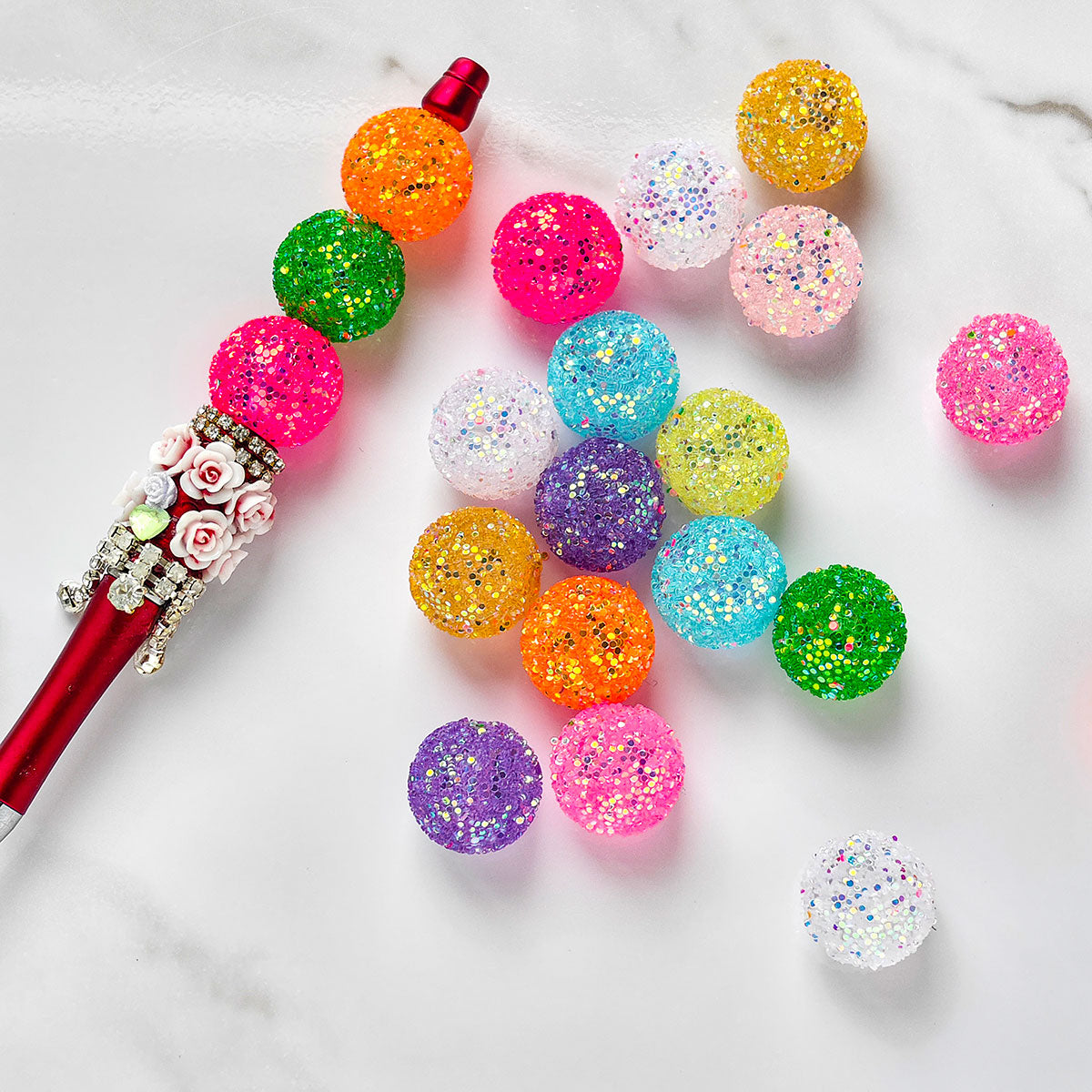 AA007 15pc / bag  Wholesales  Gumball Sequin Rhinestone Resin Ball Sugar Beads For Beadable Pen Chunky Bubblegum Necklace Bracelet Jewelry 20mm