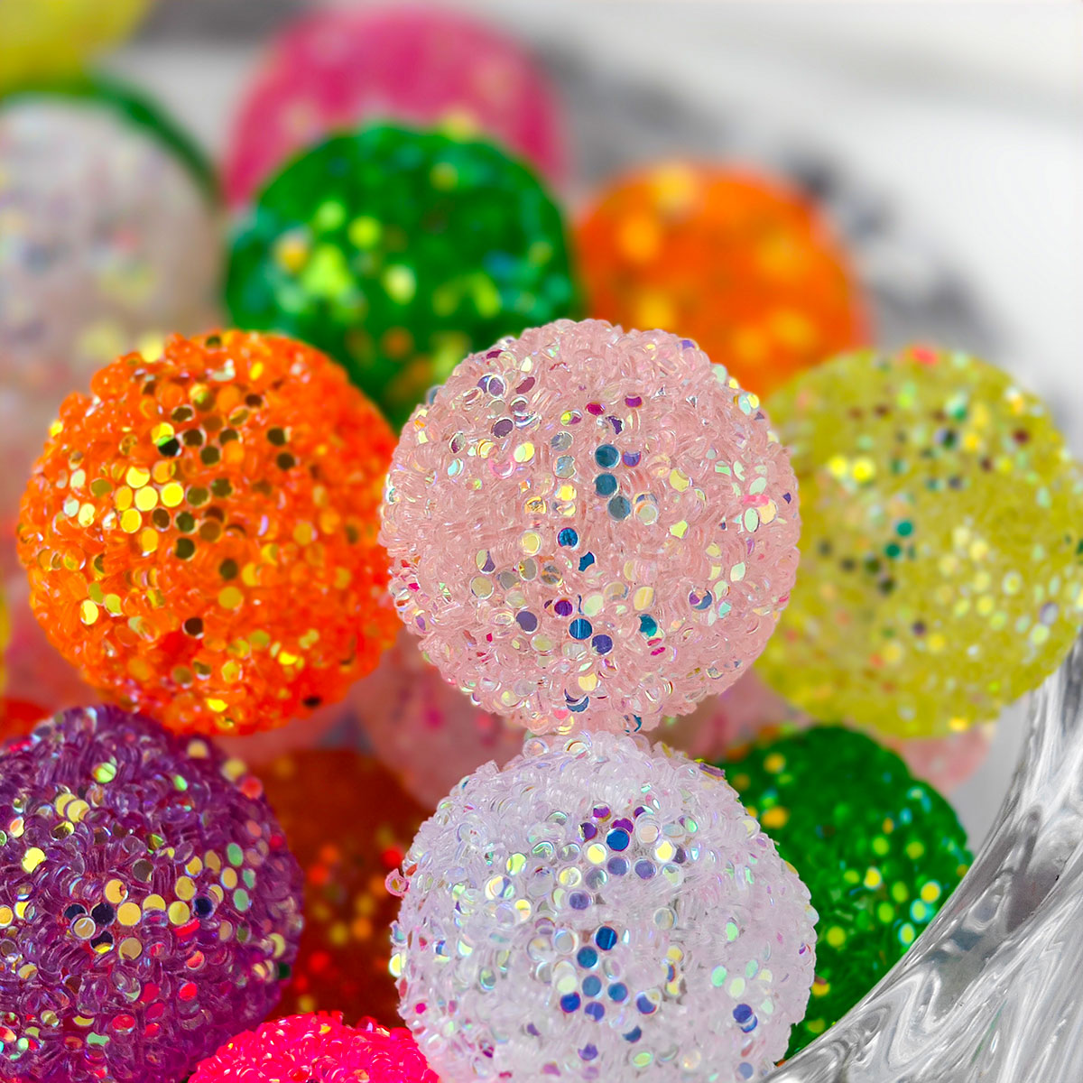 AA007 15pc / bag  Wholesales  Gumball Sequin Rhinestone Resin Ball Sugar Beads For Beadable Pen Chunky Bubblegum Necklace Bracelet Jewelry 20mm