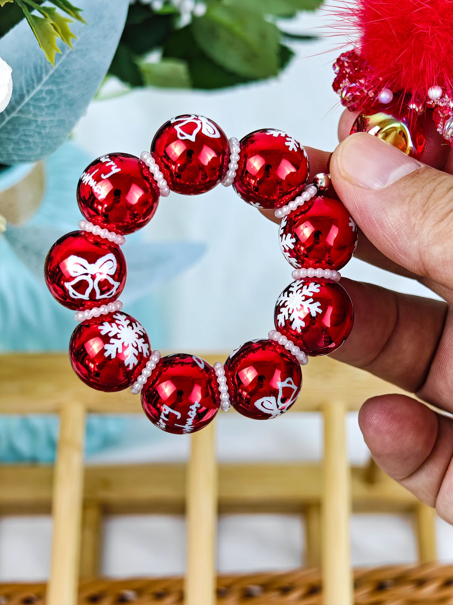 Christmas design phone chain hairball keychain   handmade products