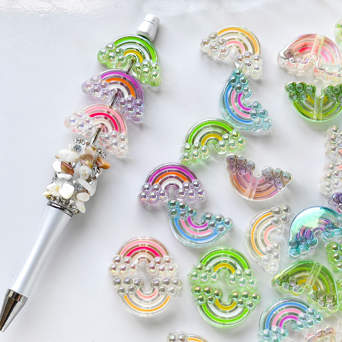 AA003 15pc / bag Acrylic Ab Color Heart-Shaped Diy Jewelry Beads, Random Colors, Great for Diy Pens ,Keychains