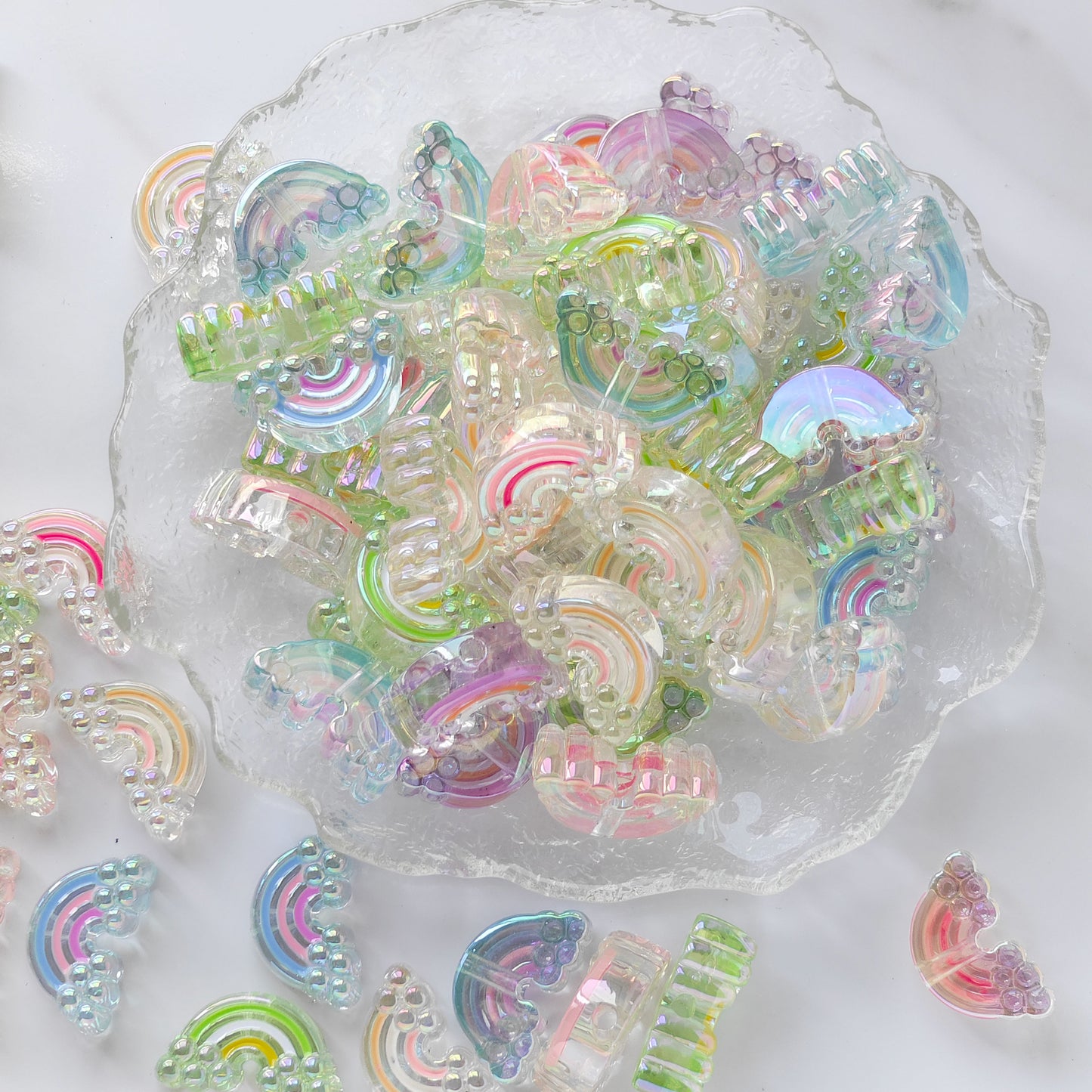 AA003 15pc / bag Acrylic Ab Color Heart-Shaped Diy Jewelry Beads, Random Colors, Great for Diy Pens ,Keychains