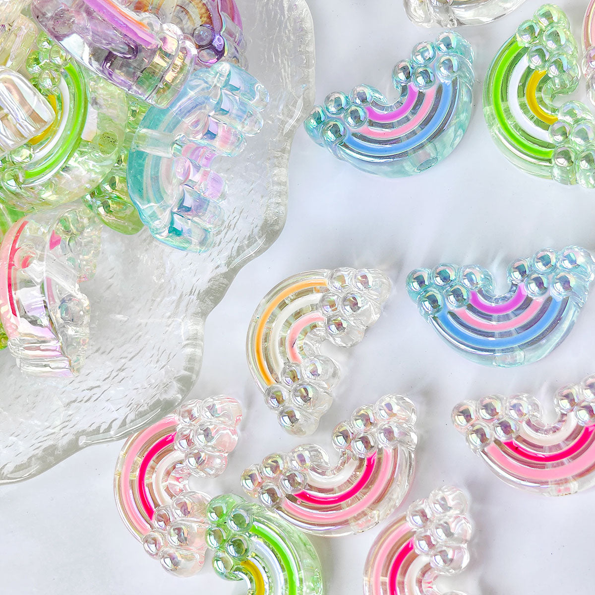 AA003 15pc / bag Acrylic Ab Color Heart-Shaped Diy Jewelry Beads, Random Colors, Great for Diy Pens ,Keychains