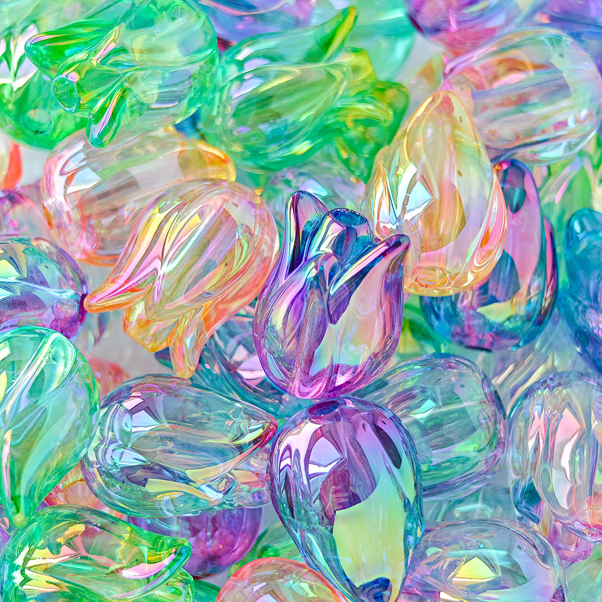 AA004 20pc / bag  Acrylic Ab Color Transparent Beads With Big Stringing Hole For Diy Jewelry Making, Stamen shape