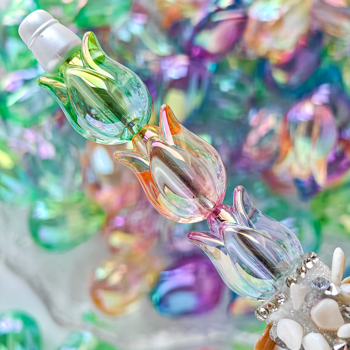 AA004 20pc / bag  Acrylic Ab Color Transparent Beads With Big Stringing Hole For Diy Jewelry Making, Stamen shape