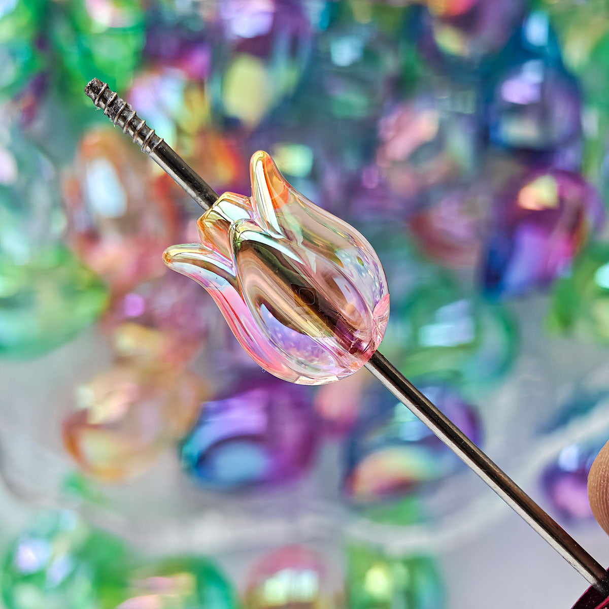 AA004 20pc / bag  Acrylic Ab Color Transparent Beads With Big Stringing Hole For Diy Jewelry Making, Stamen shape