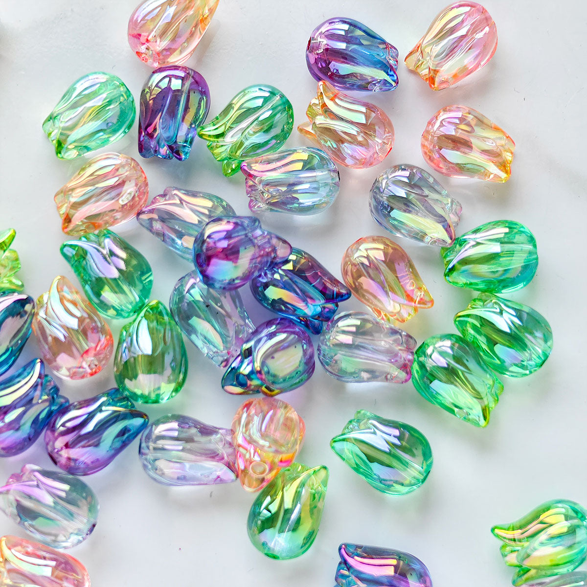 AA004 20pc / bag  Acrylic Ab Color Transparent Beads With Big Stringing Hole For Diy Jewelry Making, Stamen shape