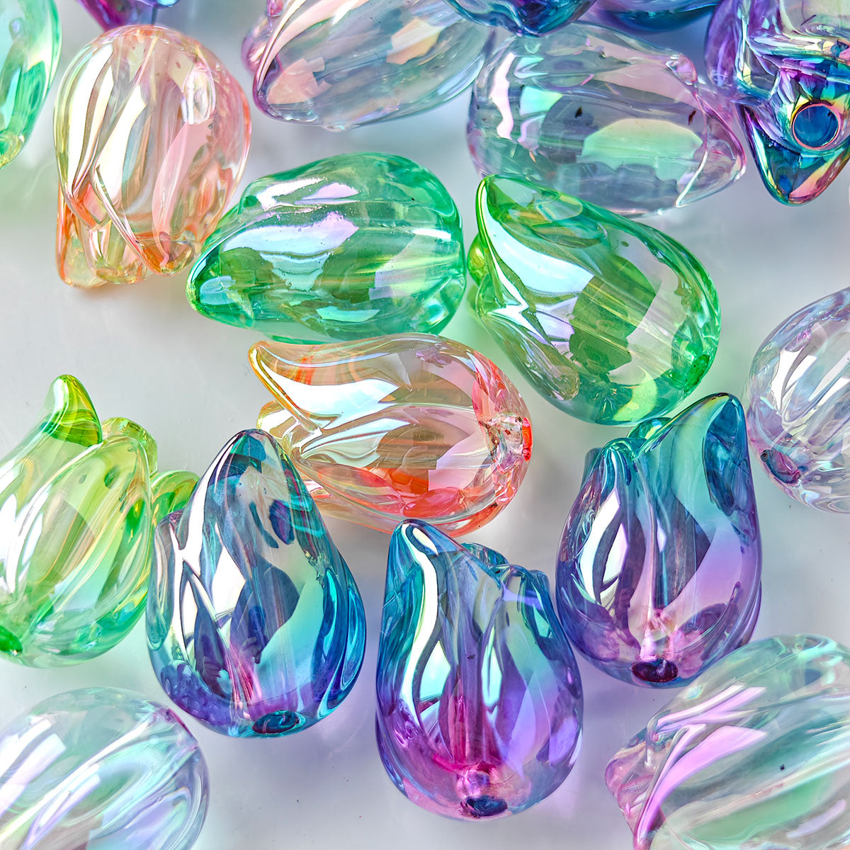 AA004 20pc / bag  Acrylic Ab Color Transparent Beads With Big Stringing Hole For Diy Jewelry Making, Stamen shape