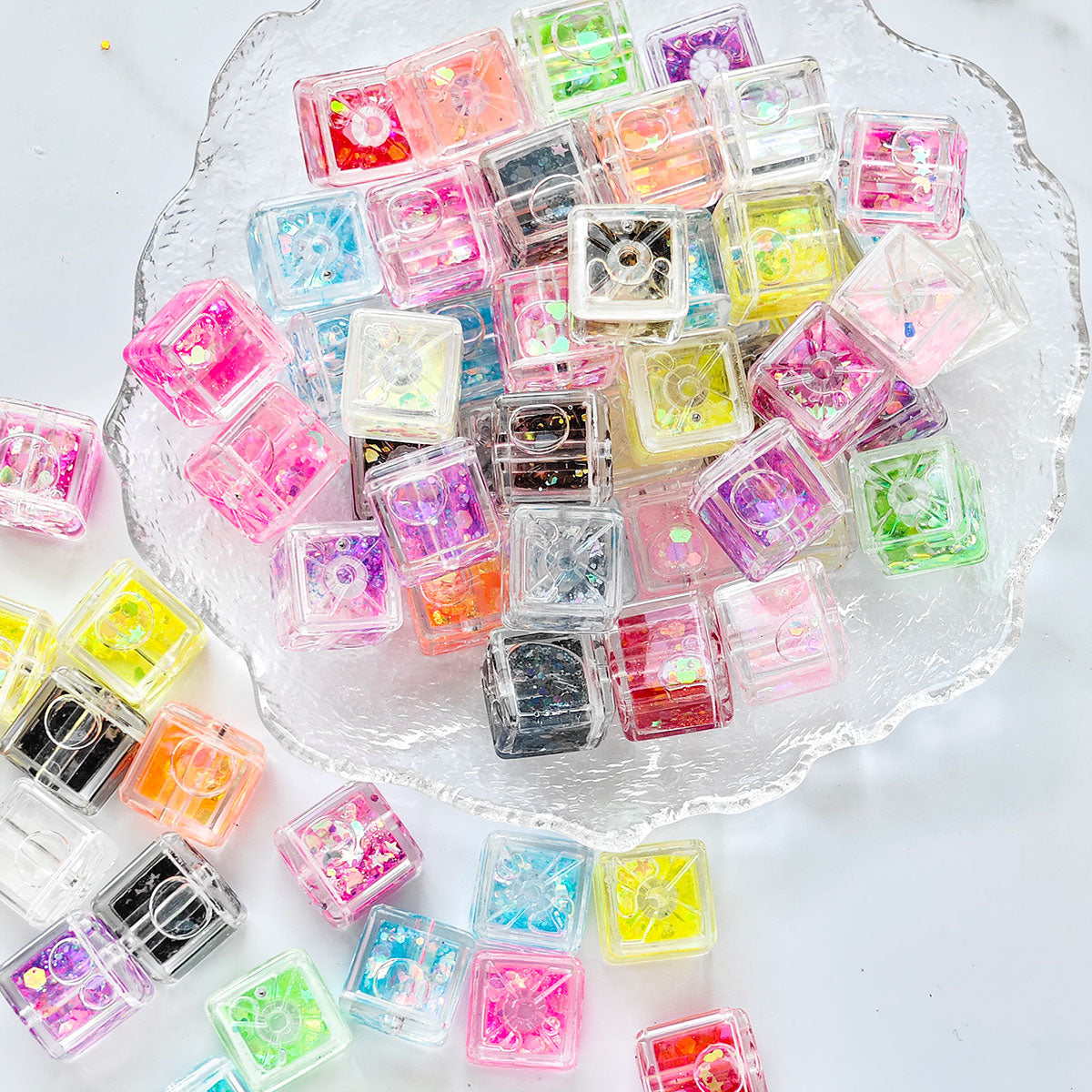AA005 6pc / bag Square water Beads Large Hole Acrylic Beads, Suitable For DIY Jewelry , Necklaces, Keychains,pens