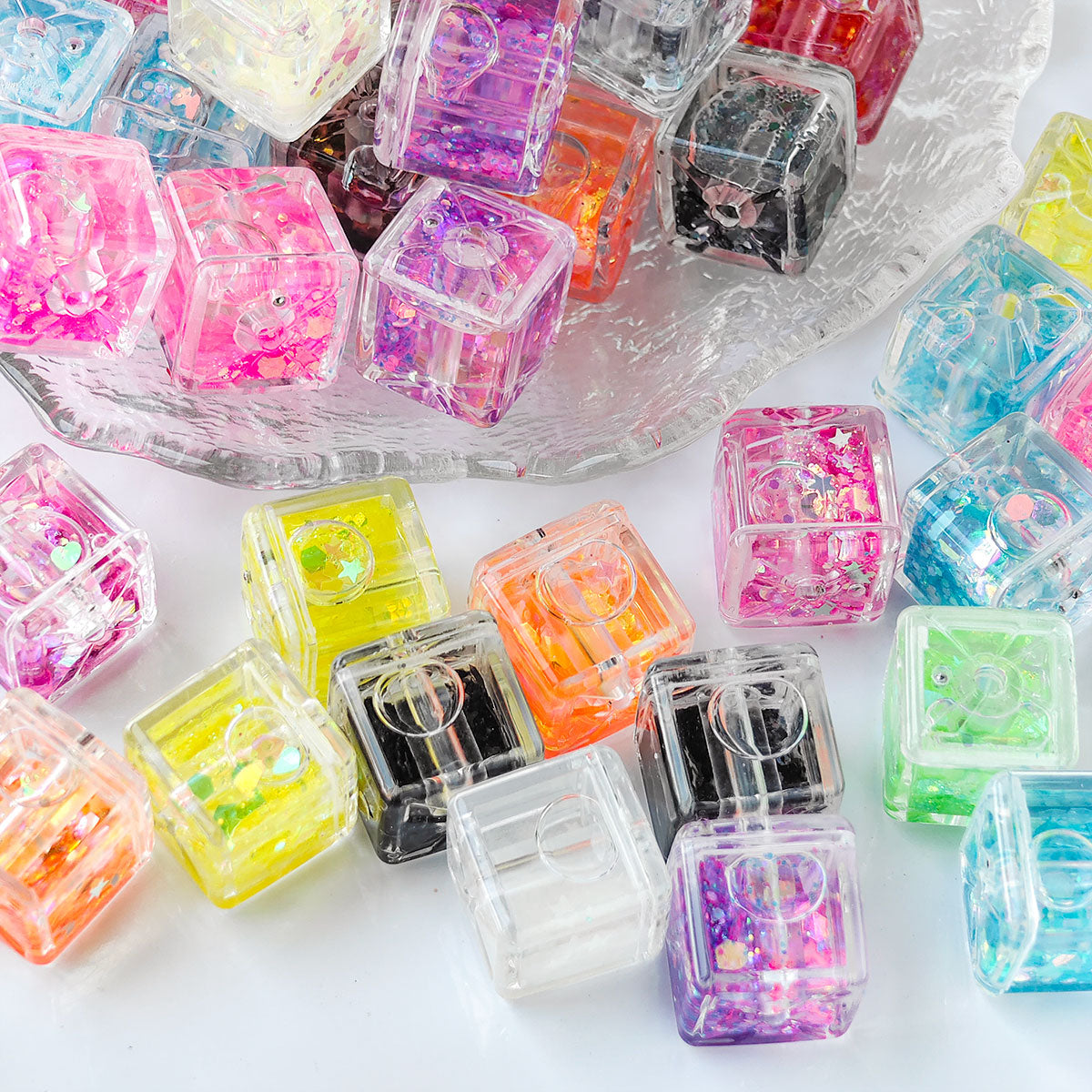 AA005 6pc / bag Square water Beads Large Hole Acrylic Beads, Suitable For DIY Jewelry , Necklaces, Keychains,pens